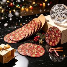 Christmas Best Seller 6pcs Red Christmas Non-Slip Coasters, Vibrant Snowflake, Wooden Cup Coasters, Suitable For Home Kitchen Dining Table Party, Winter Holiday, Protect Tabletop Decor, Christmas Decoration Gift - Wooden Coaster-2681 - View 7