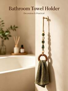 Beaded Towel Rack Bohemian Beaded Towel Rack, Hand-Woven Rope Ceramic Beads Wooden Ring Hanging Towel Rack, Vintage Wall-Mounted Hand Towel Hook, Suitable For Bathroom And Kitchen Decoration, Country Farmhouse Home Wall Decor, No-Drill Hanging Storage Accessory - Multicolor - View 3