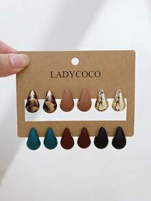 LADYCOCO 6件組時尚可愛高級多色水滴耳環，適合女性的耳環套組 - 彩色 - 查看 4