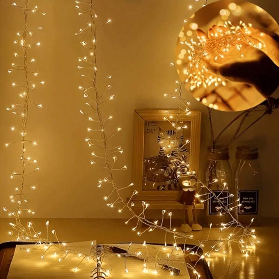Christmas Cascading Drop Fairy Lights, Silver Wire, USB Powered, Twinkling Warm LED Strands, Elegant Hanging Ornaments For Indoor Holiday Layout & Home Party