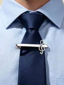 1pc Personalized Silver Treble Clef Men's Music Note Tie Clip, Metal Minimalist Business Suit Tie Clip Men's Suit Accessory Holiday Gift Daily Accessory - Multicolor - View 7