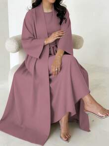 1 Set Nida Breathable Comfortable Cool Touch Sleeveless Cardigan Inner Wear With Belt Fashionable Versatile Abaya Suitable For Women's Daily Wear - Multicolor - View 10
