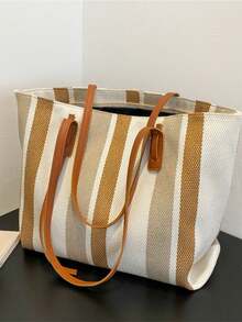 1PC New Large Capacity Women's Crossbody Bag, Simple Vertical Stripe Casual Tote Bag, Fashionable Handbag, Multi-Purpose Storage Bag - Multicolor - View 14
