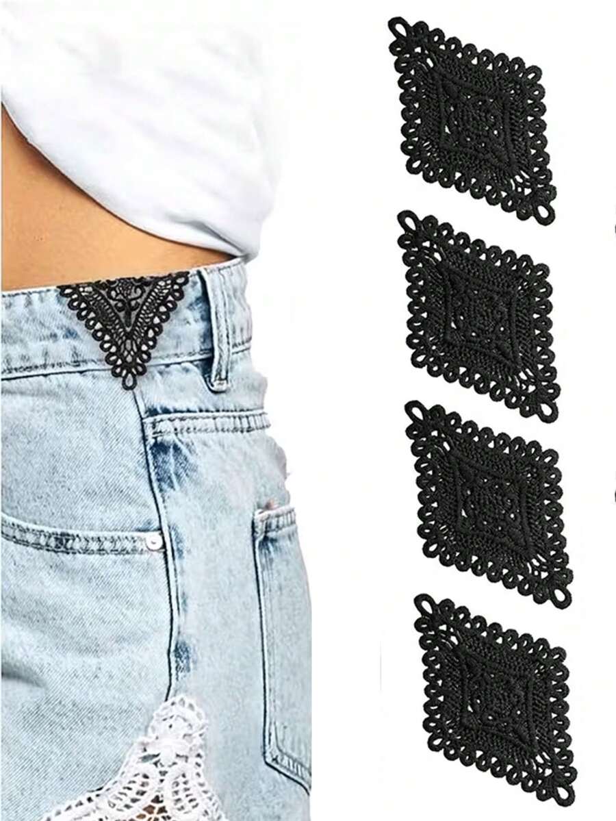 Handmade Waistband Extender - Adjustable, Washable, Suitable For Large Waist, Exquisite Embroidery Design, Easy To Install, Comfortable To Wear, Shaping Underwear, Waist Adjuster, Handmade Lace Decoration, High-Quality Elastic Waistband Extender - Adjustable Button Extender, Handmade Exquisite Stitched Waistband Extender, Suitable For Maternity Pants And Casual Pants. - Multicolor - View 1