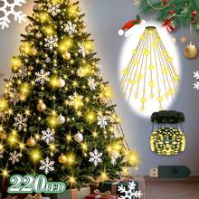 400/220 LED 聖誕瀑布樹燈，USB供電 8種模式 LED 錐形串燈，暖黃色節日裝飾，適用於室內/戶外花園派對婚禮聖誕節萬聖節，聖誕裝飾 - 暖光瀑布燈 - 查看 9