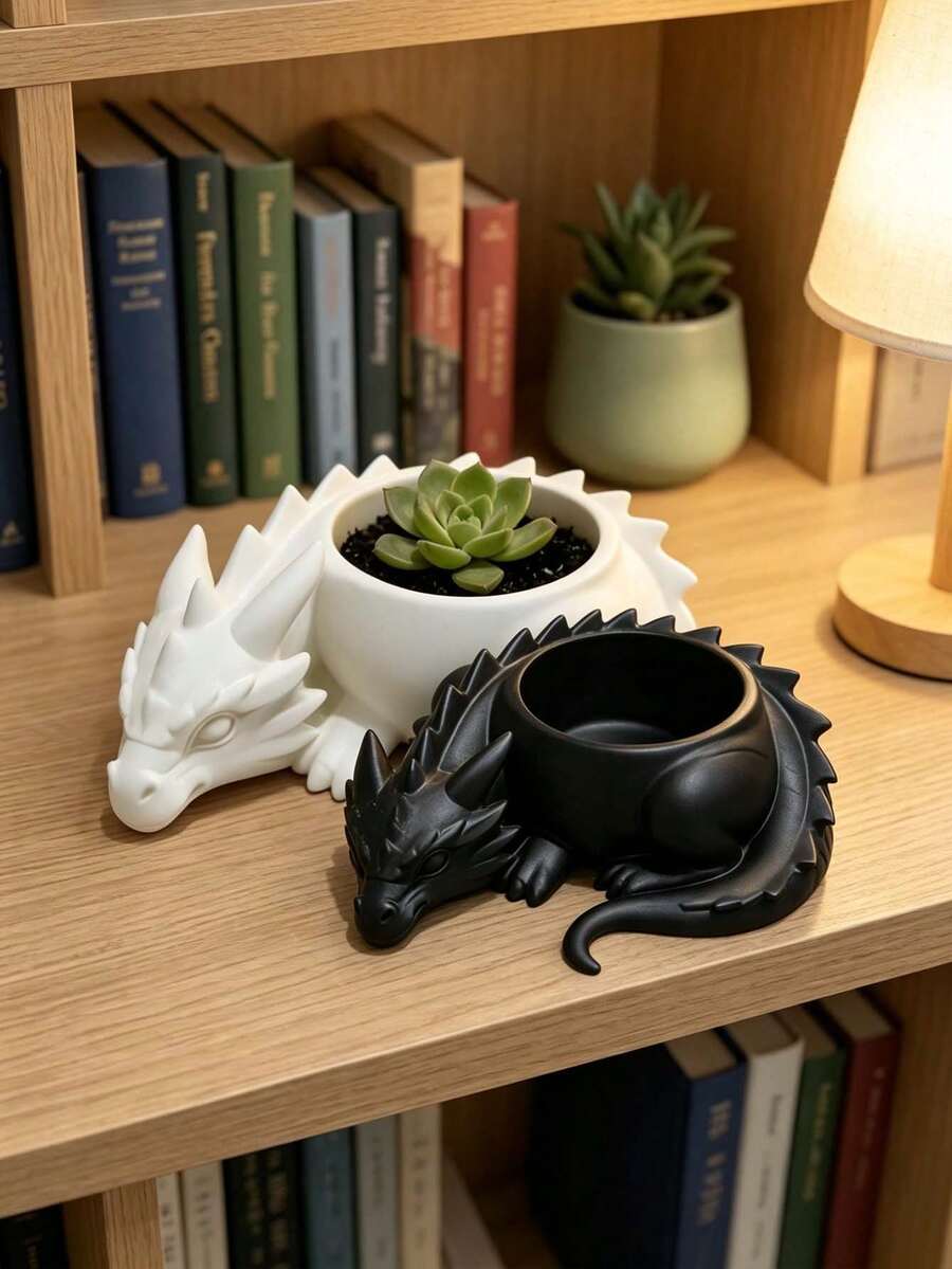 1pc/10pcs Resin Succulent Plant Pot, Dragon Shape, Textured Scale Carving, Built-In Planting Groove, Plant Cultivation Function, Decorative Dragon Statue Planter, Indoor Desktop Home Daily Decor Plant Container