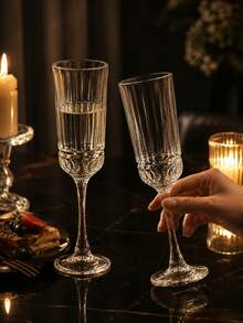 Elegant Transparent Glass Stemware, Vintage Textured Stemmed Water Goblets, Suitable For Water, Juice, Sparkling Drinks, Home Party Wedding Dinner Aesthetic Table Glassware - Transparent - View 5