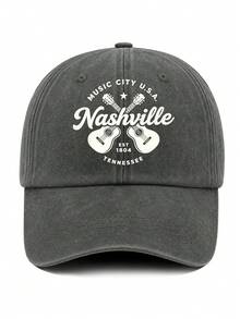 1pc Vintage Nashville EST 1804 Dad Hat, Crossed Guitar Print Washed Distressed Baseball Cap, Casual Sun Hat For Country Music Fans Travel - A - View 13