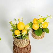 Woven Basket Artificial Lemon Fruit Potted Plant, Fake Lemon Greenery Decor, Rustic Style Desktop Ornament, Suitable For Home Kitchen Shelf Decoration Christmas Gift - Birthday Gift - Holiday Gift - Small Gift - Perfect Little Gift (One Size - Random Style & Color) - Multiple Styles - View 2