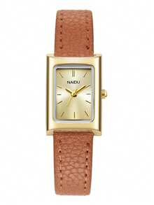1pc Women's Vintage Rectangular Casual Fashion Minimalist Quartz Wristwatch, Maillard Aesthetic Accessory Watch Suitable For Daily Wear - Brown - View 7
