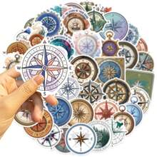 50pcs Retro Compass Graffiti Stickers Suitable For Decorative Phone Cases, Water Cup, Guitars, Creative Waterproof Gift Decal,Back-To-School Season Gift - 1 Set/50 PCS - View 4