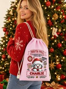 Christmas Exclusive Drawstring Backpack Single Pack! Large-Capacity Canvas Tote Bag, Drawstring And Rope Handle,Creating A Unique Item. Christmas Decoration,Festive Storage Bag With Closure, Suitable For Christmas Eve, Birthday, Secret Santa Gift - Multicolor - View 6