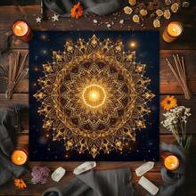 1PC Golden Mandala Galaxy Tarot Cloth, Sacred Geometry Altar Table Mat, Bohemian Wall Hanging Tapestry, Multipurpose Spiritual Divination Room Decor & Wall Hanging Tapestry, Witchy Spiritual Oracle Card Reading Mat Home Decor - Multicolor - View 2