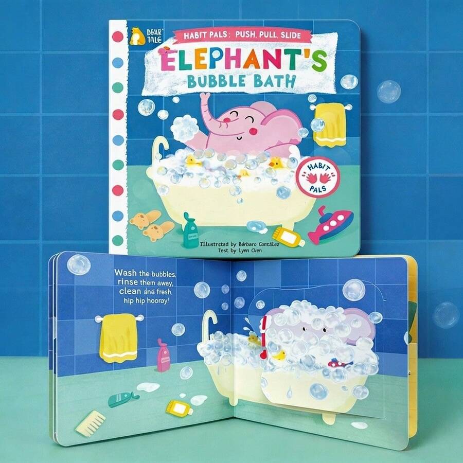 beartale Elephant Bubble Bath Interactive Push-Pull Slide Board Book, Habit Pals Daily Routine Bath Time Story Book, Early Learning Sensory Activity Book, Fine Motor Skills Educational Toy, Birthday Gift For Toddlers Boys And Girls