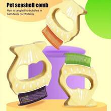 1pc Pet Cat Grooming Massage Brush, Shell-Shaped Handle, Pet Grooming Massage Tool For Removing Cat Shedding Hair, Cleaning Supplies - Multicolor - View 2