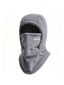 1pc New Autumn/Winter Mountain & Letter Print Fleece Balaclava Hat, Unisex Warm Hooded Cap For Daily Outdoor Cycling Wear - Multicolor - View 14