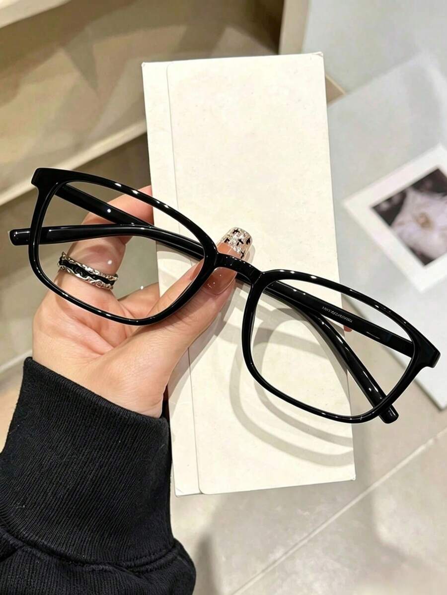 1 Pair Small Rectangular Plastic Computer/Gaming/TV/Smartphone Glasses, Lightweight Glasses With Fashionable Transparent Lens Frames, Relieves Eye Strain - Clear - View 1
