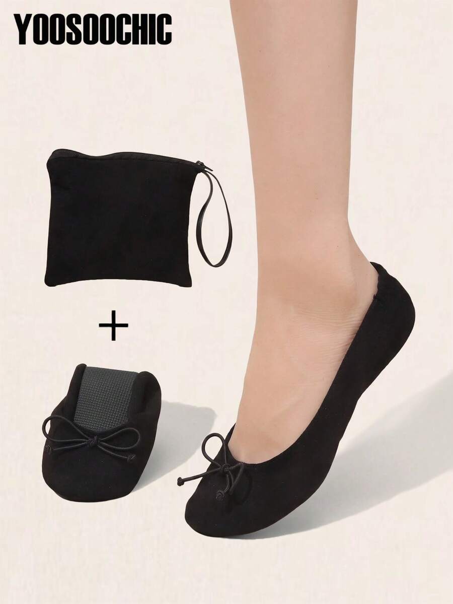 Soft Sole Lightweight Women's Dance Shoes, Foldable Storage Suitable For Indoor Wear Slip-On Ballet Flats, Travel Replacement Spare Shoes, Comes With Storage Bag
