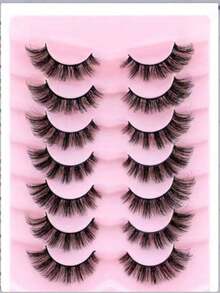 7 Pairs Natural False Eyelashes Long Wear 3D Dense Curly Faux Mink Eyelash Extensions Natural Style Faux Mink Eyelashes Beauty Suitable - Black - View 10