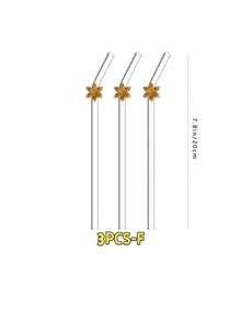 3PCS Bent Glass Straw With Shiny Snowflake Ornament, Reusable For Hot Cold Beverages Milk Tea Juice Coffee, For Party Wedding Kitchen Office, Gift For Friends Lovers, Christmas Halloween Thanksgiving Back‑To‑School - Clear - View 9
