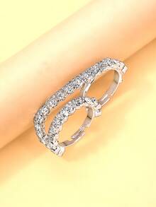 outingfit 1pc New Wave Ring Asymmetrical Niche Design Luxury Rhinestone Ring Minimalist Ins Style Fashion Hand Accessory - Geometry - View 8
