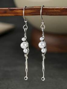 Gmzalx Exquisite Vintage Twisted Vine Long Textured Ear Hooks, Niche Style Women's Jewelry, Elegant Gift For Dating And Outing Occasions - Silver - View 8