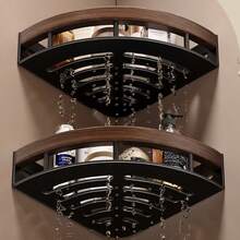 Faux Wood Grain Bathroom Toilet Corner Triangle Storage Rack Wall Mounted - Multicolor - View 4