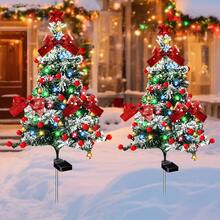 2pcs Solar Powered Christmas Tree Cedar Lights, LED Solar Powered Cypress Tree Lights With Bows, Suitable For Home Decor, Outdoor Decor, Yard Decor, Hallway Decor, Balcony Decor, Garden Decor And Christmas Decoration - Christmas Tree - View 9
