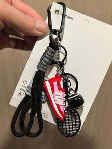 1pc,Sporty Sneaker & Tennis Racket Keychain, Colorful Rope Tassel Bag Charm, Cute Sports-Themed Pendant, Backpack & Handbag Accessory - Multicolor - View 9