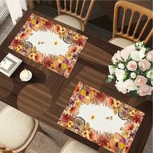 1/4/6pcs Autumn Series Autumn Floral Wreath Border Pumpkin Pattern Printed Placemats, Heat-Resistant Table Mats For Home Kitchen, Table Protection, Kitchen Dining Table, Party Scene Decoration - Multicolor - View 6