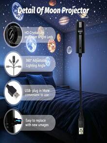 Satu Set 10 Buah Lampu Proyeksi Planet Alam Semesta, Lampu Proyektor Langit Berbintang Bertenaga USB, Proyektor Pola Ubur-ubur dan Kupu-kupu Laut yang Lucu untuk Dekorasi Pesta Kamar Anak - hitam - View 11
