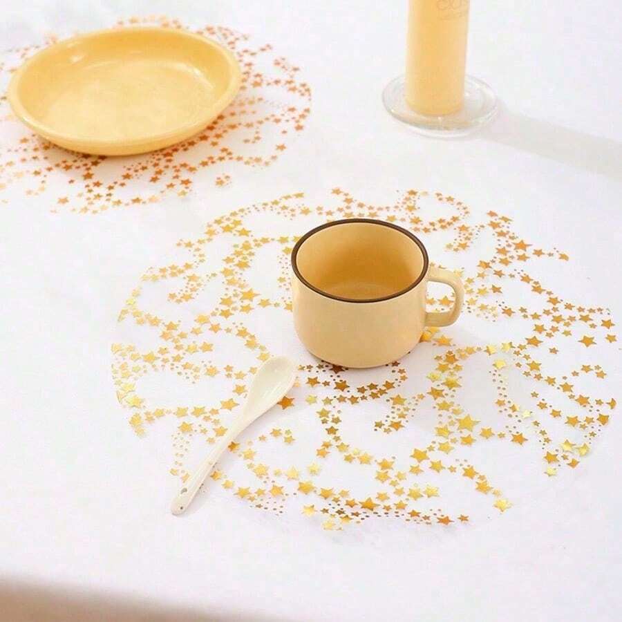 12/24/50pcs 43*43cm 13*13inch Mesh Star Placemats Table Decor Home Wedding Banquet New Style Table Mats - Gold - View 1