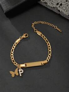 1 Gelang Anak-Anak Liontin Inisial Kupu-kupu Bergaya dan Kasual, Cocok untuk Dekorasi Sehari-hari, Hadiah Ulang Tahun dan Liburan untuk Anak-Anak - Yellow Gold - View 7