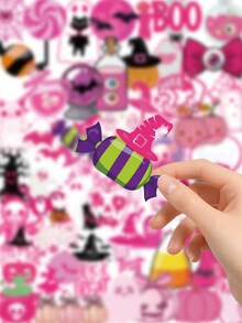 Kids 50Pcs Pink Cute Halloween Stickers DIY Scrapbooking Laptop Water Bottle Decorative Decals - Multicolor - View 6