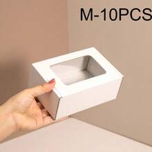 1/5/10pcs Rectangular Kraft Paper Gift Boxes With Transparent Window, Mini Gift Boxes For Baking, Candy, Chocolate, Jewelry Display, Suitable For Wedding Favors, Bridal Shower, Bachelorette Party, Bridesmaid Invitation And Birthday Party Decoration - White - View 7