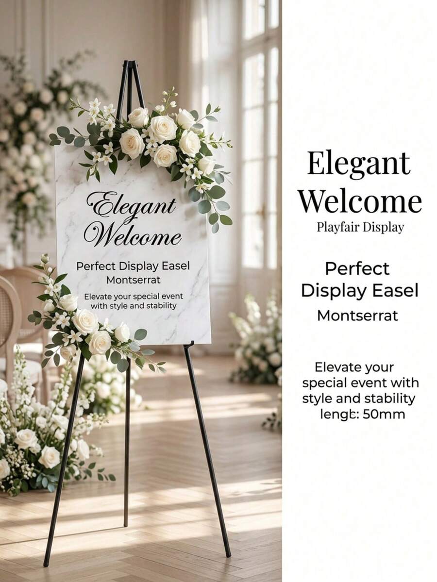 1pc Gold Foldable Floor Easel Stand, Gold Tripod, Suitable For Hanging Signs, Painting Supplies, Wedding Decor, Wedding Signs And Poster Welcome Boards, Large Adjustable Metal Floor Easel Tripod With Gold Base - Easel - View 1