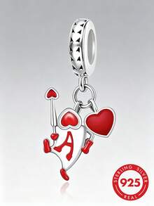 RADIVIDE 1pc S925 Sterling Silver Alice Heart A Poker Card Character Resin Drip Pendant, Fun Cartoon DIY Bracelet Large Hole Bead Charm - Silver - View 1