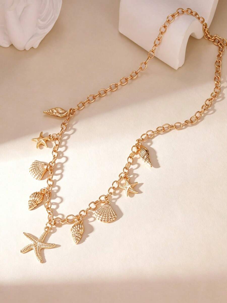Fashionable Golden Starfish Shell Necklace, Women's Seaside Accessories, High-End Vacation Turtle Pendant, Chain, Beach Style - Multicolor - View 1