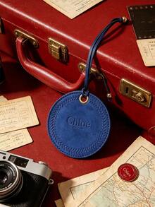 Chloé Round Deep Blue Faux Leather Luggage Tag With Name Card Slot, Travel Accessory, Suitable For Personal Use Or As A Gift - Chloe Luggage Tag - Navy Blue - View 4