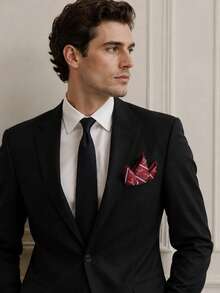 1PC Vintage British Style Reindeer Head Striped Jacquard Pocket Square, Business Commute Wedding Suit Men's Decorative Accessory - Multicolor - View 2