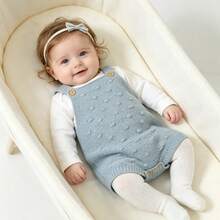 1pc Baby Girls Solid Color Sleeveless Bodysuit, Unisex Baby Knitted Bodysuit Newborn Simple Style - Teal Blue - View 11