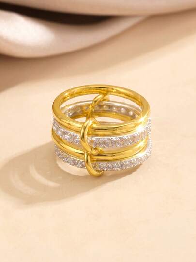1 buah Cincin Lilit Multi-Layer Berlapis Kontras Warna Zirkonia Buatan Bertatahkan Tembaga, Cincin Jari Wanita Mewah Kelas Atas, Cocok Sebagai Hadiah untuk Gadis Elegan dan Sahabat Terbaik, Sempurna untuk Ulang Tahun, Hari Valentine, Hari Jadi, Tahun Baru, Pesta Malam, dan Pemakaian Sehari-hari