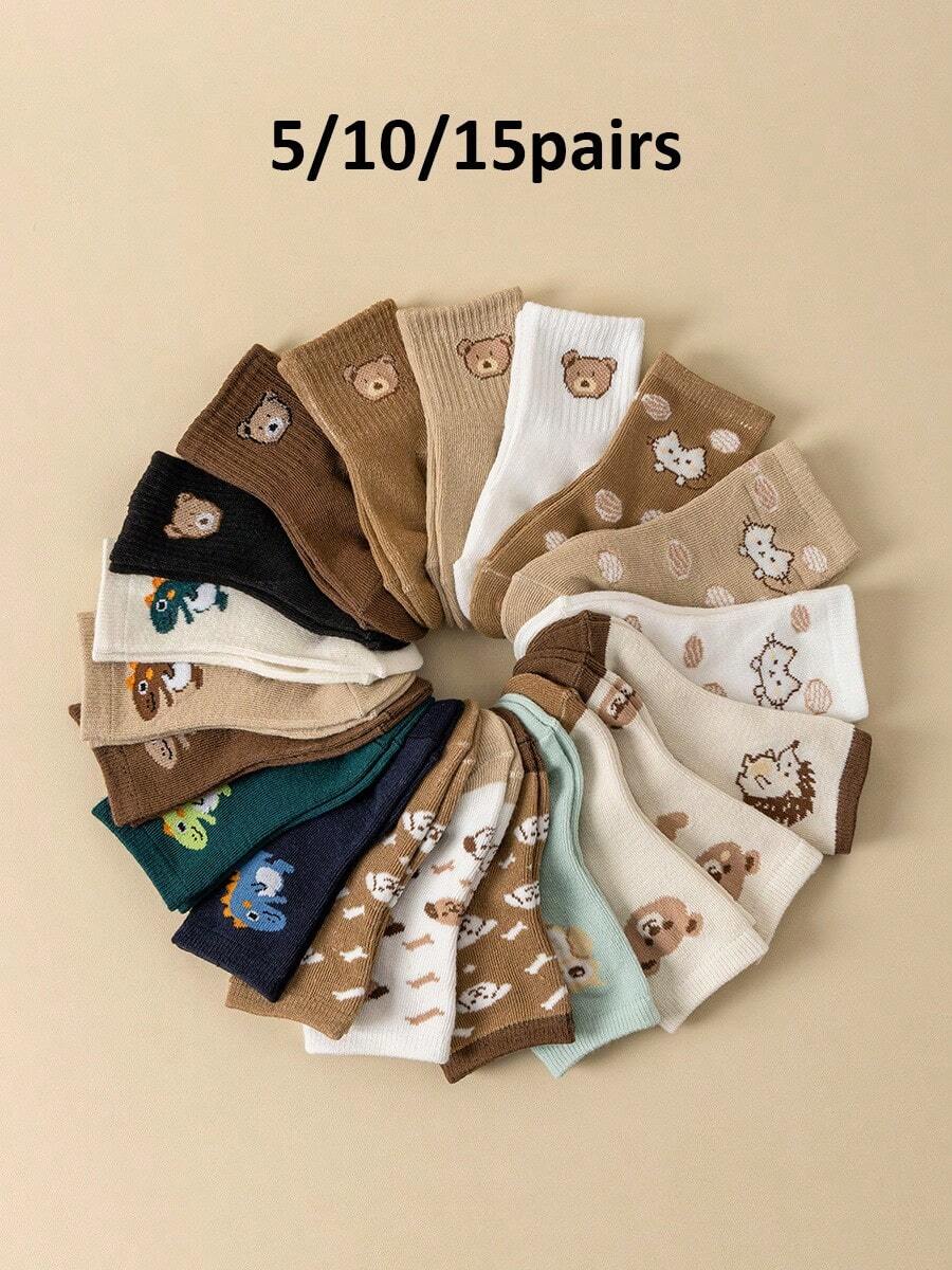 5/10/15 Pairs Baby Socks, Cute Cartoon Pattern, Ankle Socks, All Season, Unisex Kids Socks, Comfortable And Breathable - Multicolor - View 1