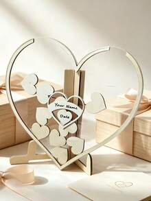 Heart-Shaped Wooden Photo Frame Decor With Transparent Acrylic Couple Commemorative Picture Frame Wedding Desktop Ornament Display Stand - Multicolor - View 5