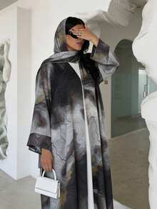 Jubah Panjang Berbentuk Gradien dengan Bukaan Depan, Lengan Panjang Longgar, Kimono Cardigan Konservatif, Pakaian Muslim Islami Sehari-hari - MultiWarna - View 3