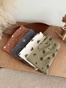 4Pcs/Set Baby Leggings, Cute Cartoon Print Soft Elastic Baby Casual Home Pants - Multicolor - View 11