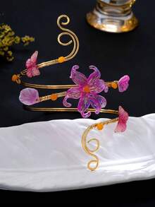 1pc Bohemian Floral Butterfly Arm Cuff Open Bangle Beach Vacation Body Accessory - Hot Pink - View 4