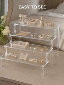 1pc 11.8in Large Capacity Multi-Function Acrylic Cosmetic Display Stand, Cosmetic Storage Box, Large Capacity Multi-Layer Modern Minimalist Black Storage Rack, Suitable For Storing Perfume, Jewelry, Lipstick And Cosmetics, Skincare Storage Rack, Can Also Be Used As Party Wine Rack, - Clear - View 8