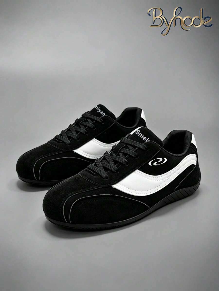 Byhode Men's Fashion Sports Shoes, Autumn/Winter Style, 1 Pair, Geometric Pattern PU Upper, Lace-Up Closure, Retro Round Toe, Casual Athletic Shoes