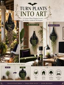 1pc Bat Shaped Hanging Planter, Gothic Halloween Style Hanging Flower Pot Rack, Black Bat Hanging Basket Vase, Suitable For Succulents And Vines, Applicable For Indoor And Outdoor Decoration, Home Decor, Garden Ornament - View 10